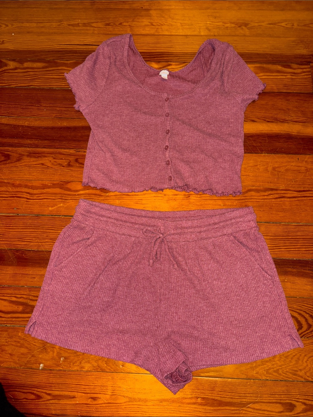 Colsie Ribbed Two-Piece Lounge Set - Mauve